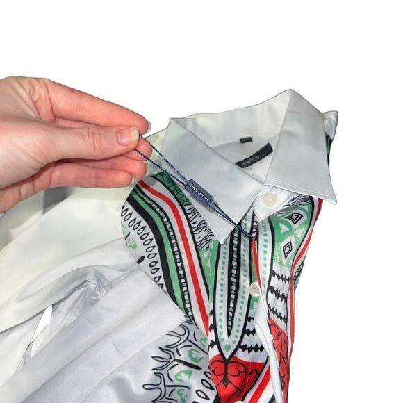 NWOT SWORD KING White Patterned Long Sleeve Button Up Shirt Size XXXL (XL) - Picture 7 of 10